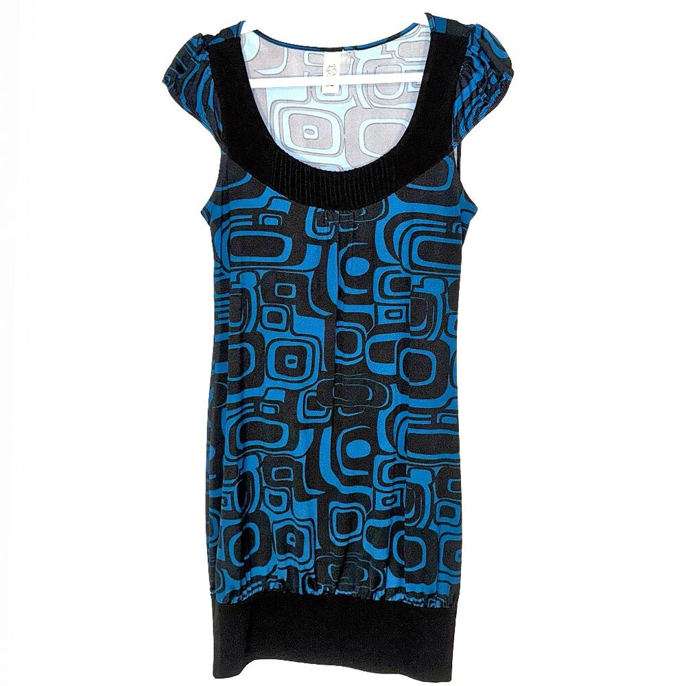L8ter Mod Blue and Black Scoop Neck Tee Dress Size Medium